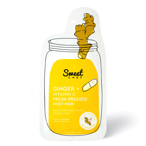 yellow and white sheet mask packaging shaped like a jar